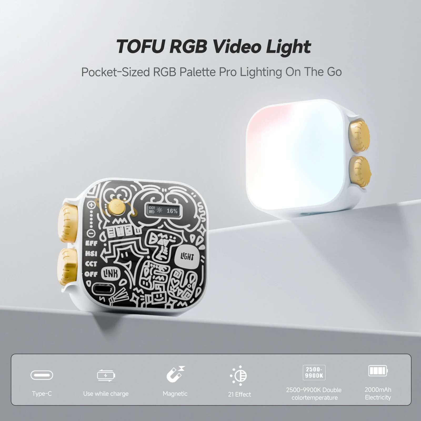 PHOTOOLEX Led Video Light 2500-9900k Camera Fill Lights RGB Rechargeable Magnetic Fill Lamp Portable Photography Lighting