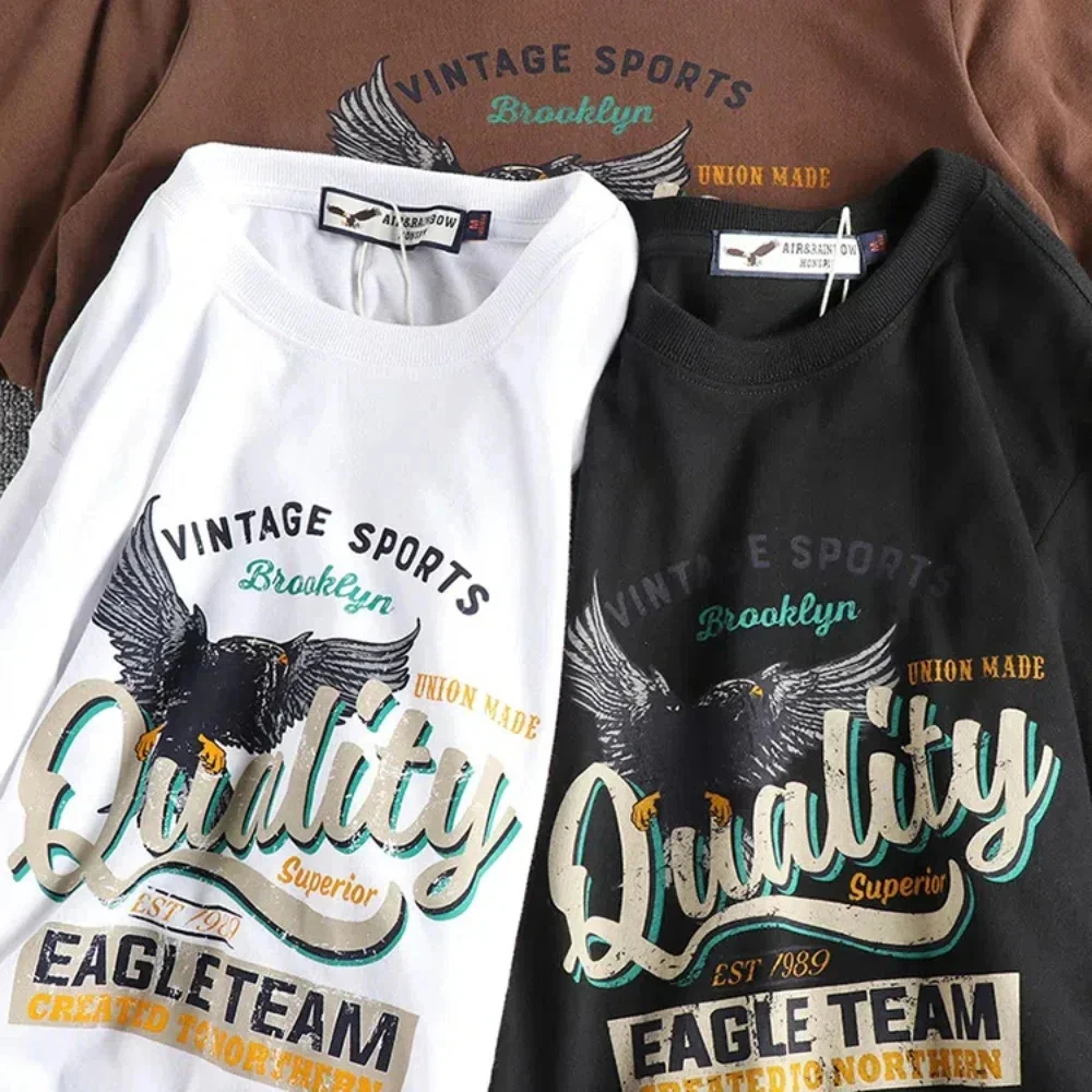 

2026, осенняя новая винтажная футболка с длинными рукавами и принтом, мужская повседневная американская базовая рубашка