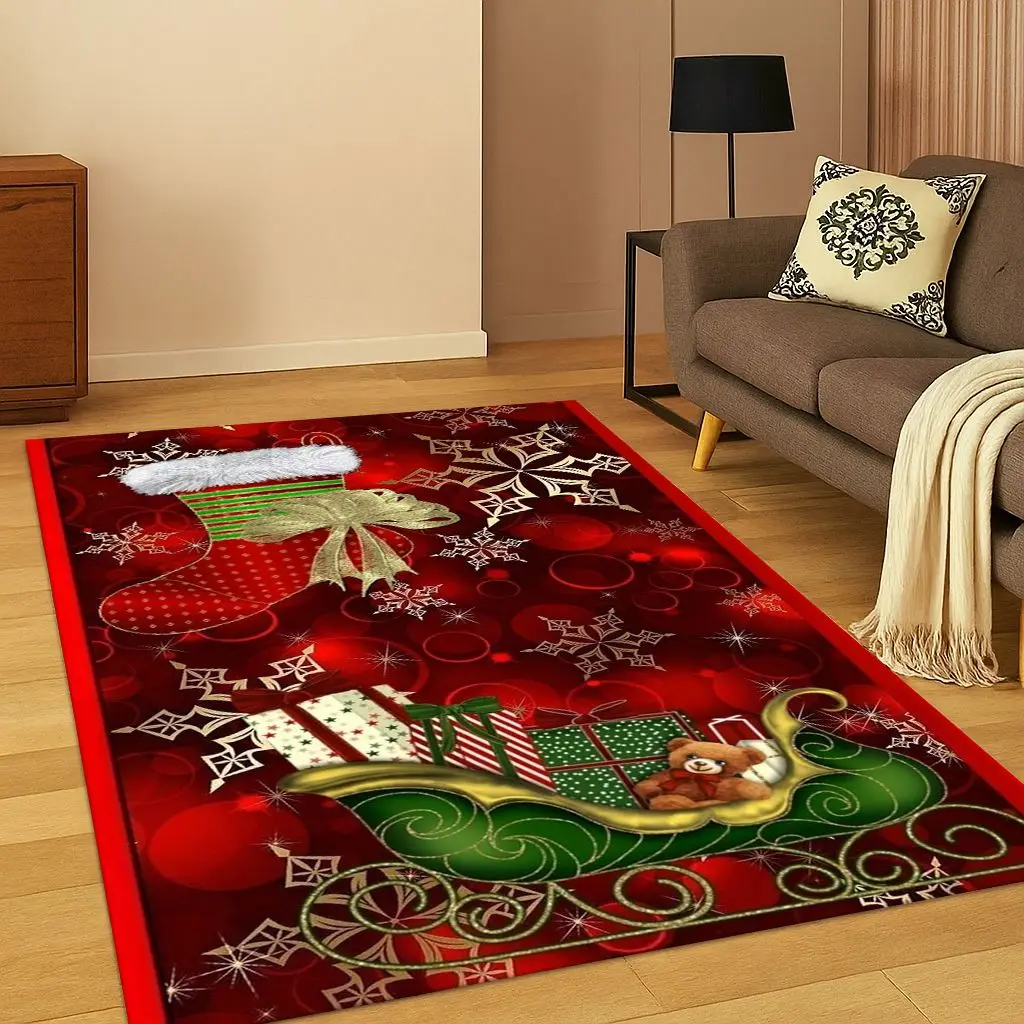 Merry Christmas Tree Santa Claus Cartoon Carpet Rug for Living Room Bedroom Doormat Kitchen Decor,Non-slip Game Floor Mat Gift
