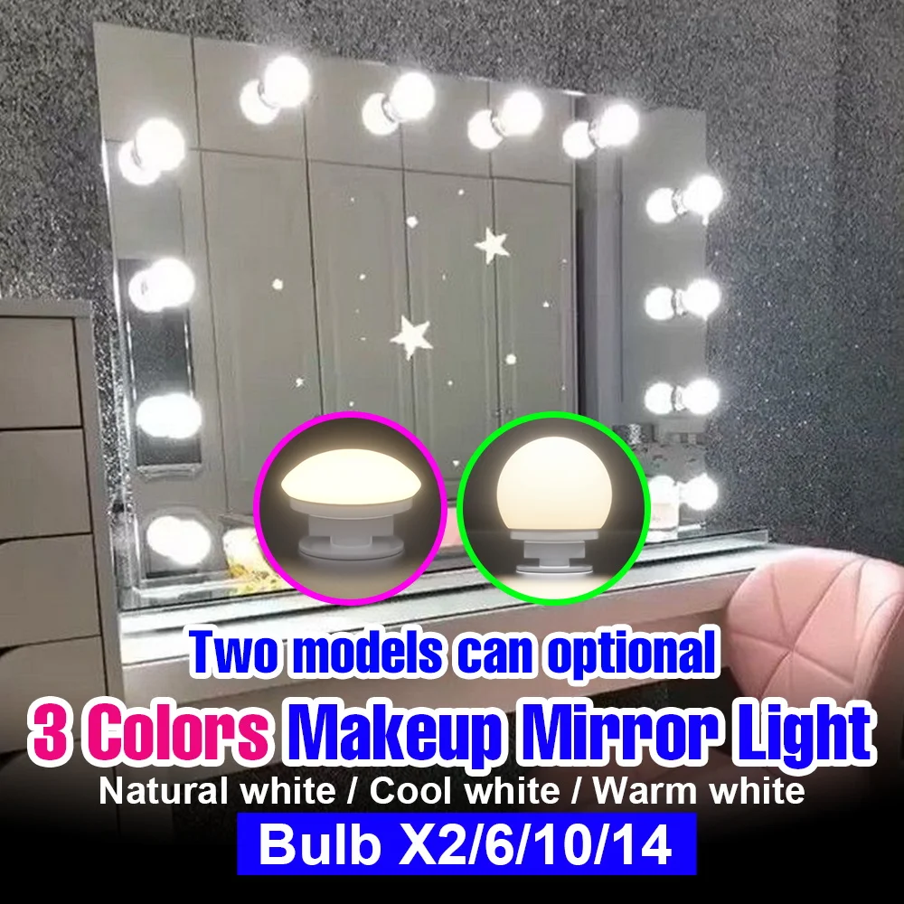 LED Make Up Mirror Light 3 Colors Stepless Dimming Dressing Table USB 5V Lamp Bedroom Mirrors Decoration Lighting Touch Sensing
