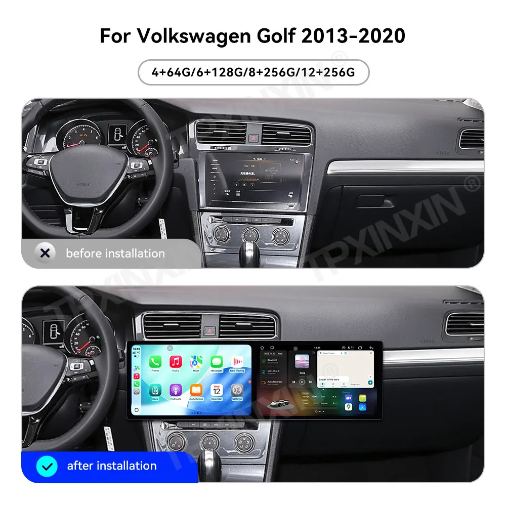 10.1 Inch Dual Screen Interaction Android 15 For VW Golf 7 Mk7 2013~2020 Car Radio Multimedia GPS Navigation HD Screen Head Unit