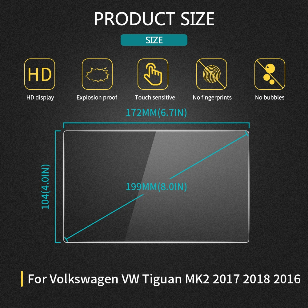 Premium Glass Screen Protector For 8'' Car GPS For Volkswagen Tiguan MK2 2016-2018