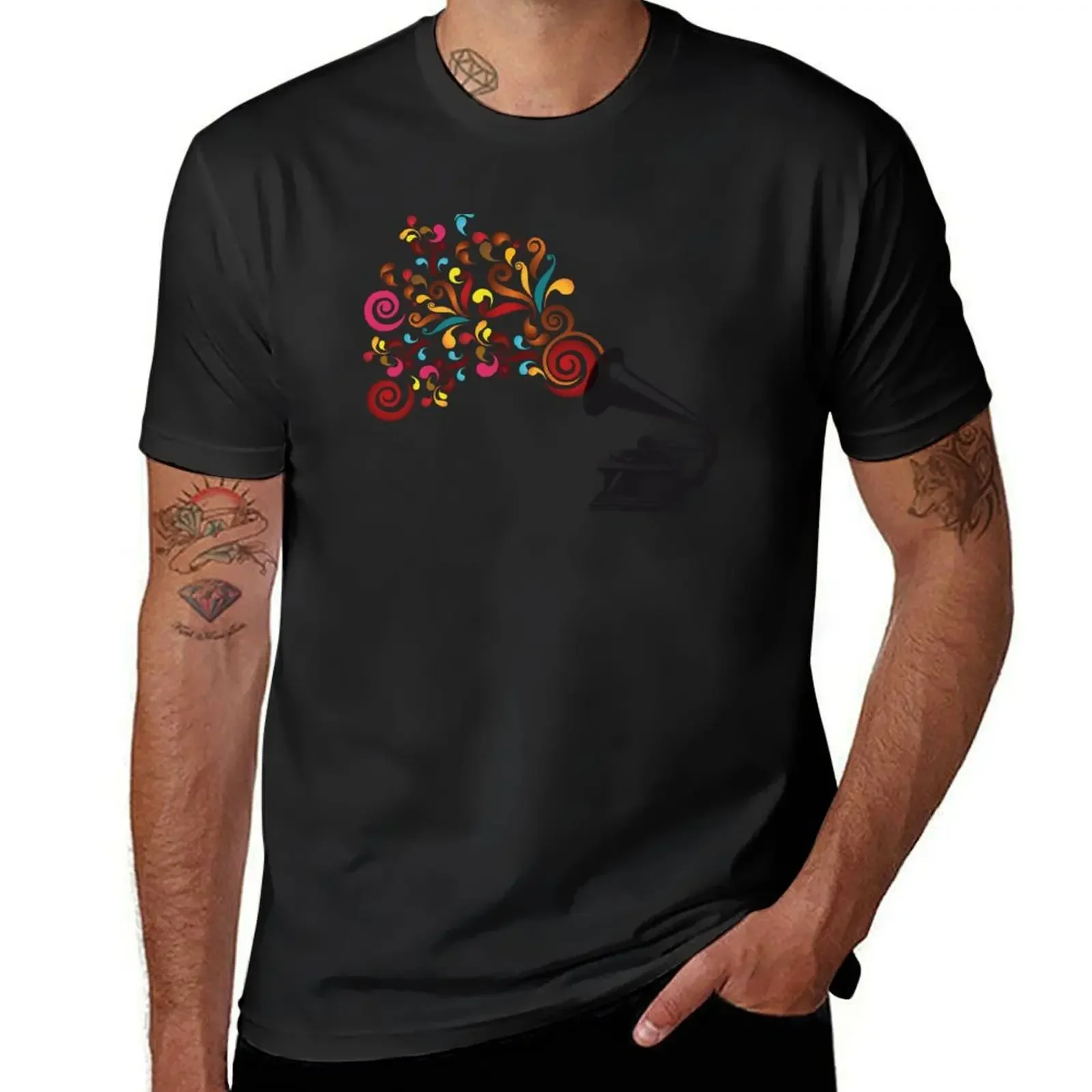

Abstract swirl background with record player T-Shirt football t shirt summer 2025 clothing for men