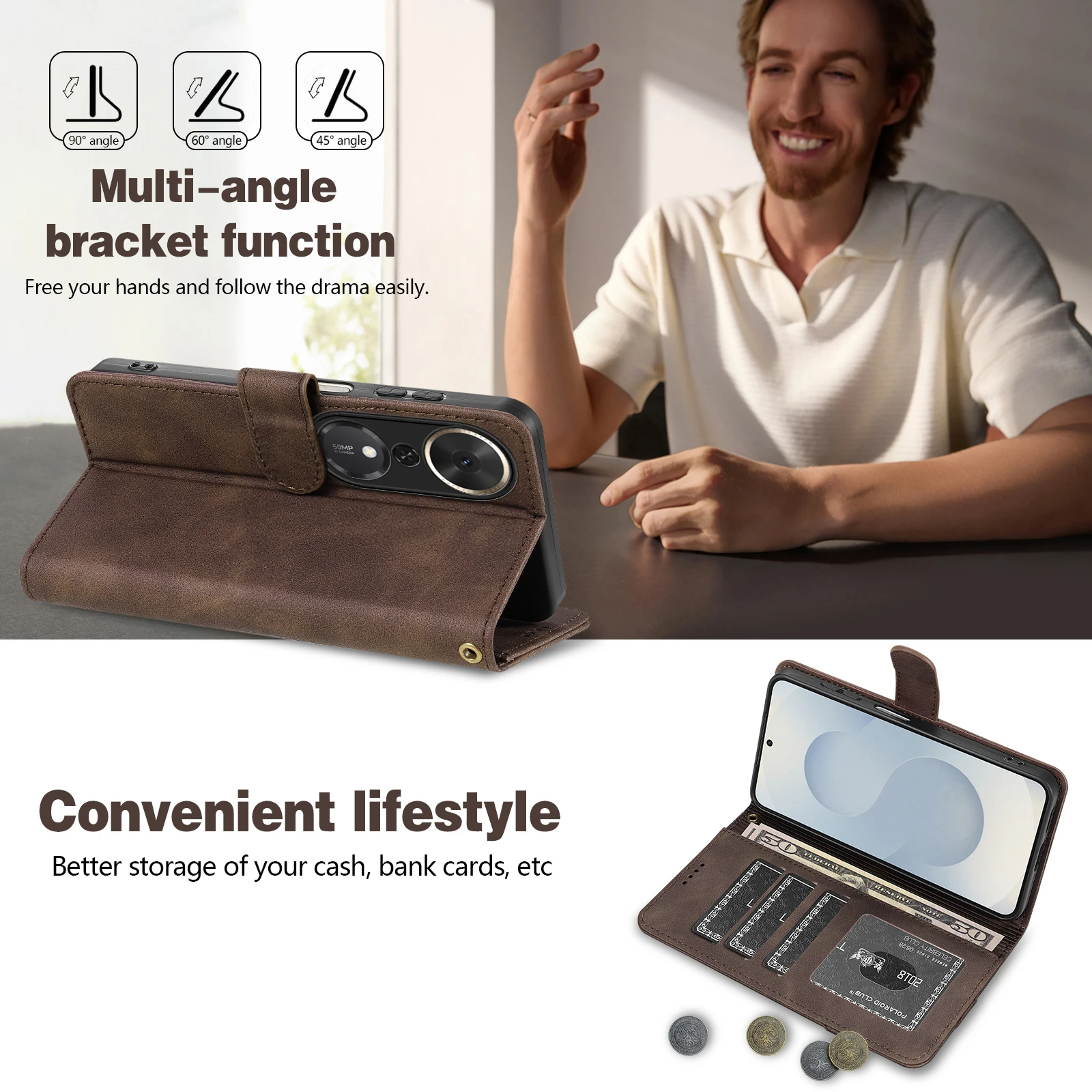 

EUCAGR Luxury PU Leather Flip Wallet Phone Case For Honor Play 70 Plus Magnetic RFID Blocking Wallet Cover For Honor Play 70Plus