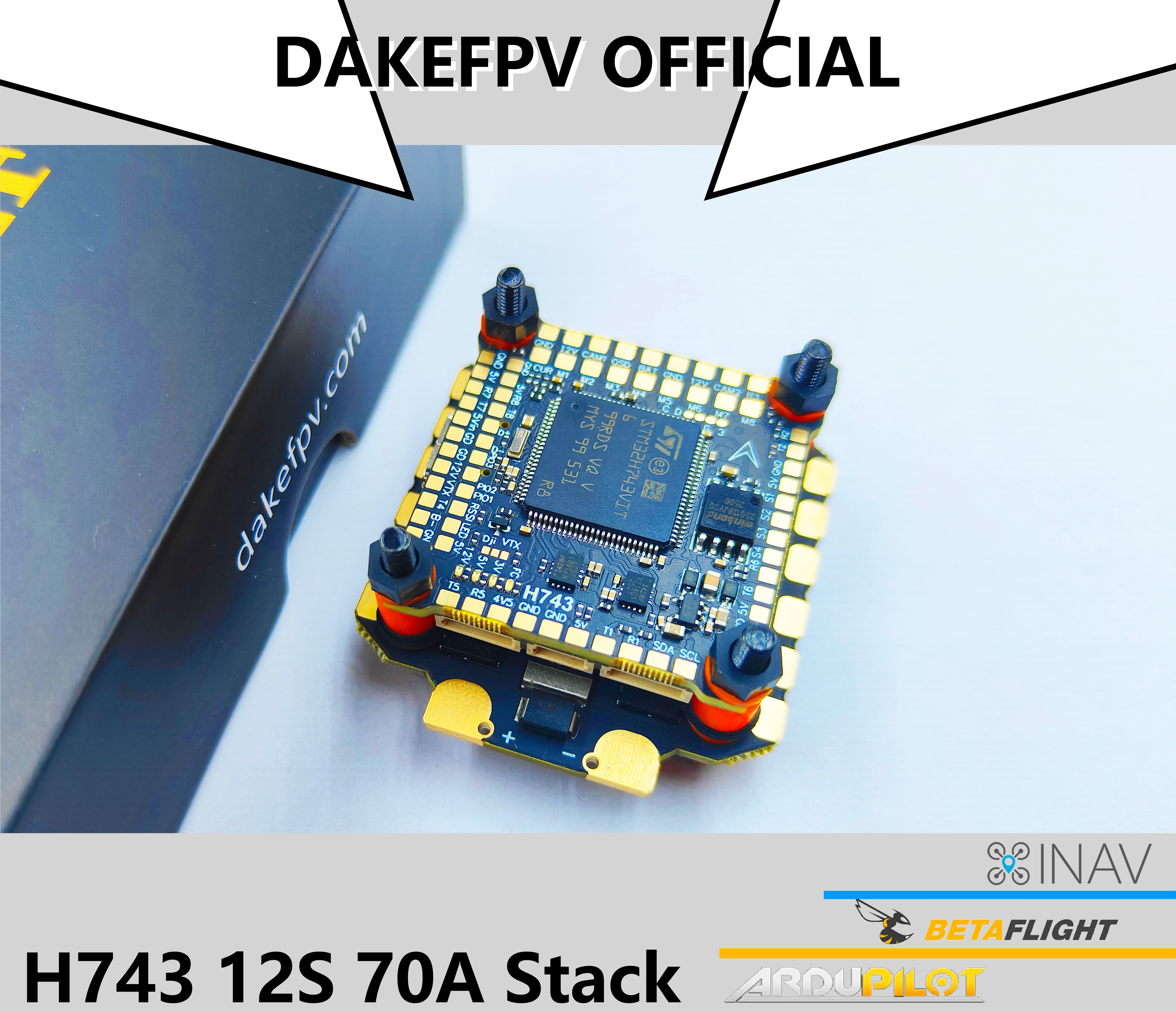 Controlador de Vuelo DAKEFPV H743 Compatible con BetaFlight y Ardupilot, Stack FC H743 12S 70A 4en1 30X30mm para Dron FPV Freestyle de 5 Pulgadas