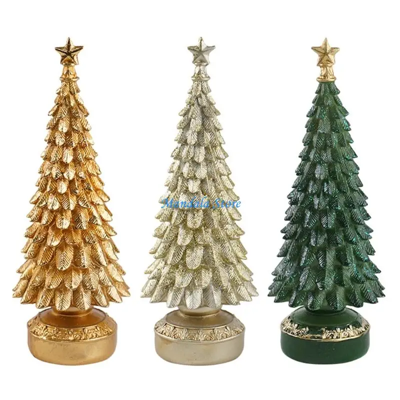 

U2JC Realistic Miniature Christmas Tree Sculpture Resin Christmas Tree Table Ornament For Mantels Dining Table Holiday Party