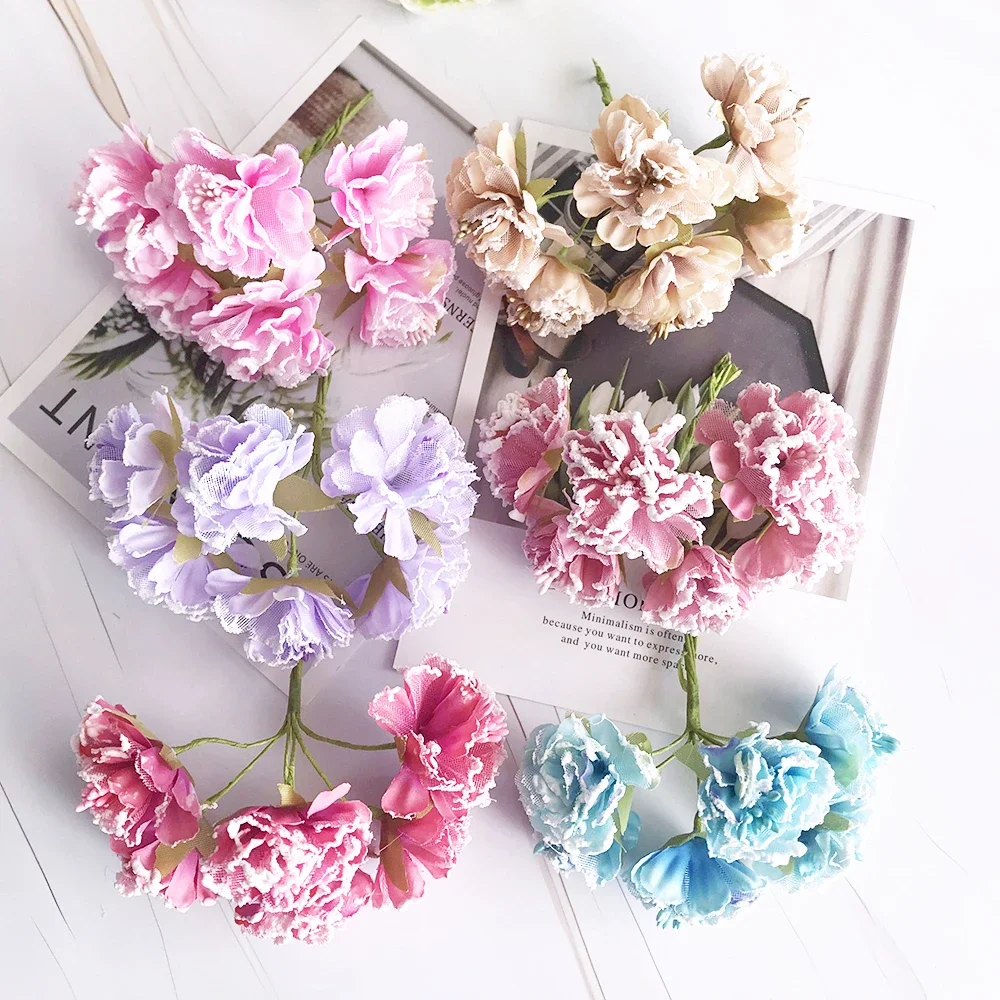 6 Pieces Mini Rose Artificial Flower Bouquets Wedding Home Decor DIY Handmade Gift Box Wreath Scrapbooking Flowers