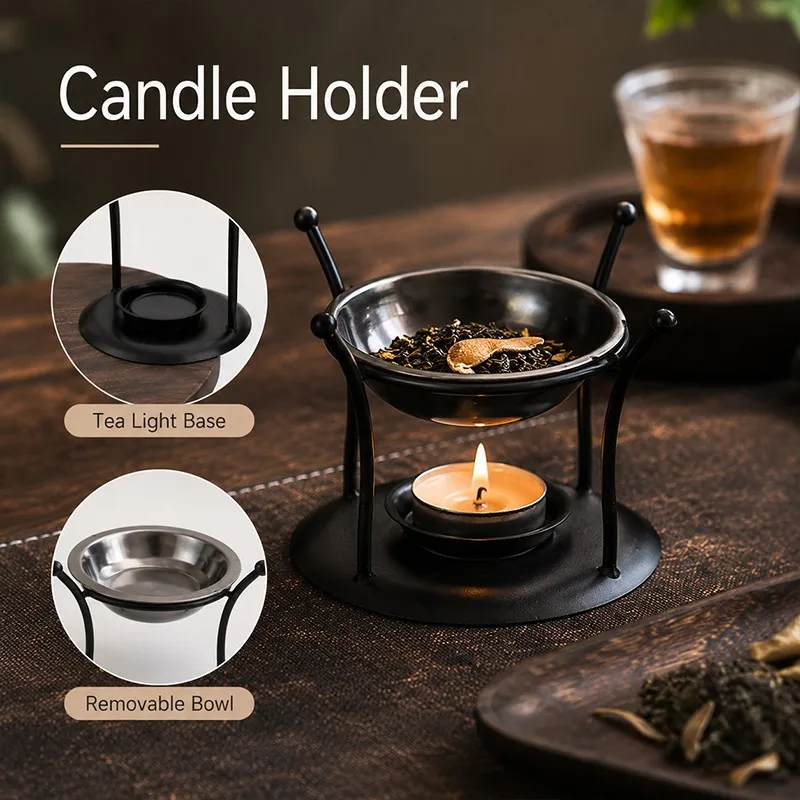 Portable Metal Aromatherapy Candle Holder Retro Tealight Wax Burner Home Decor Candle Heating Holder Yoga Practice Accessories