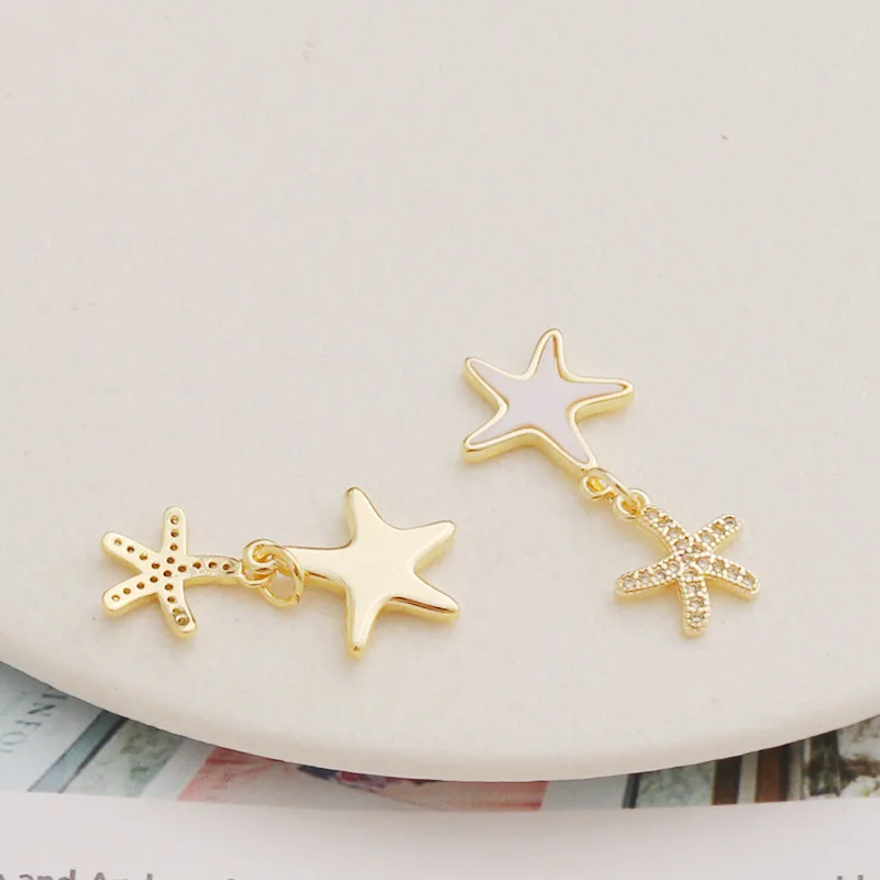 14K Gold-plated Zircon Sticker Double Starfish Cloud Rainbow Pendant DIY Jewelry Pendant Pendant Accessories