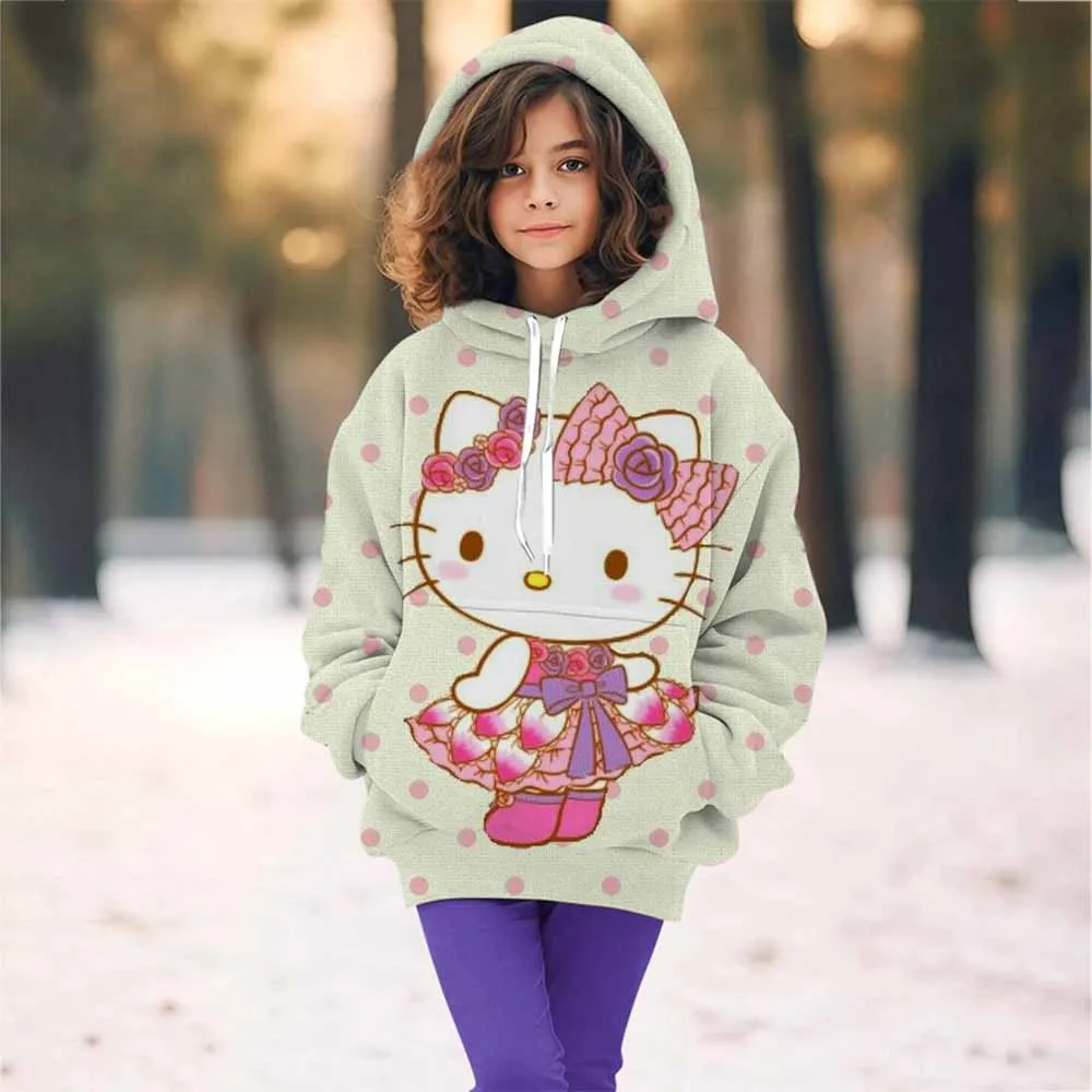 Cartoon Hello Kitty Children's Hoodie Outdoor Casual Sports Shirt Kuromi Tops Soft Kids Clothing Girls' Baby Autumn/Winter Wear