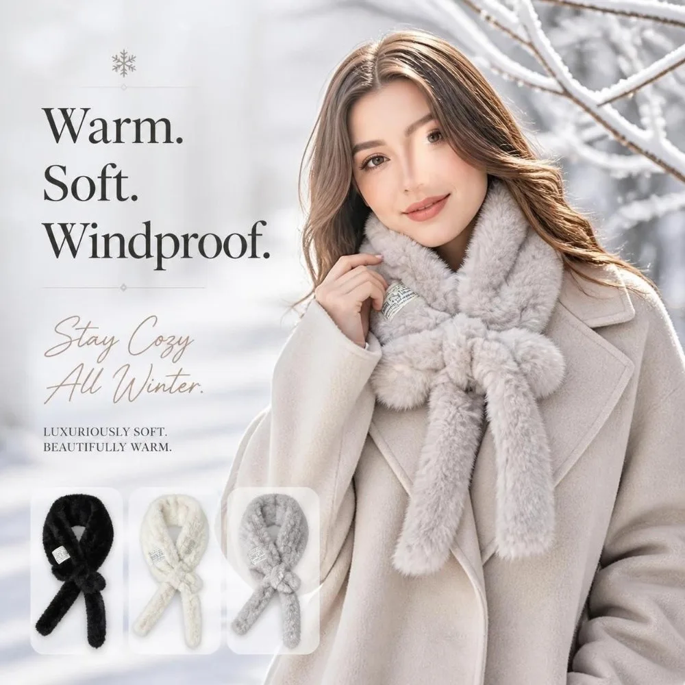 Sweet Thickened Warm Faux Fur Scarf Lace-up Pure Color Snood Scarf Furry Soft Women's Winter Scarf Winter
