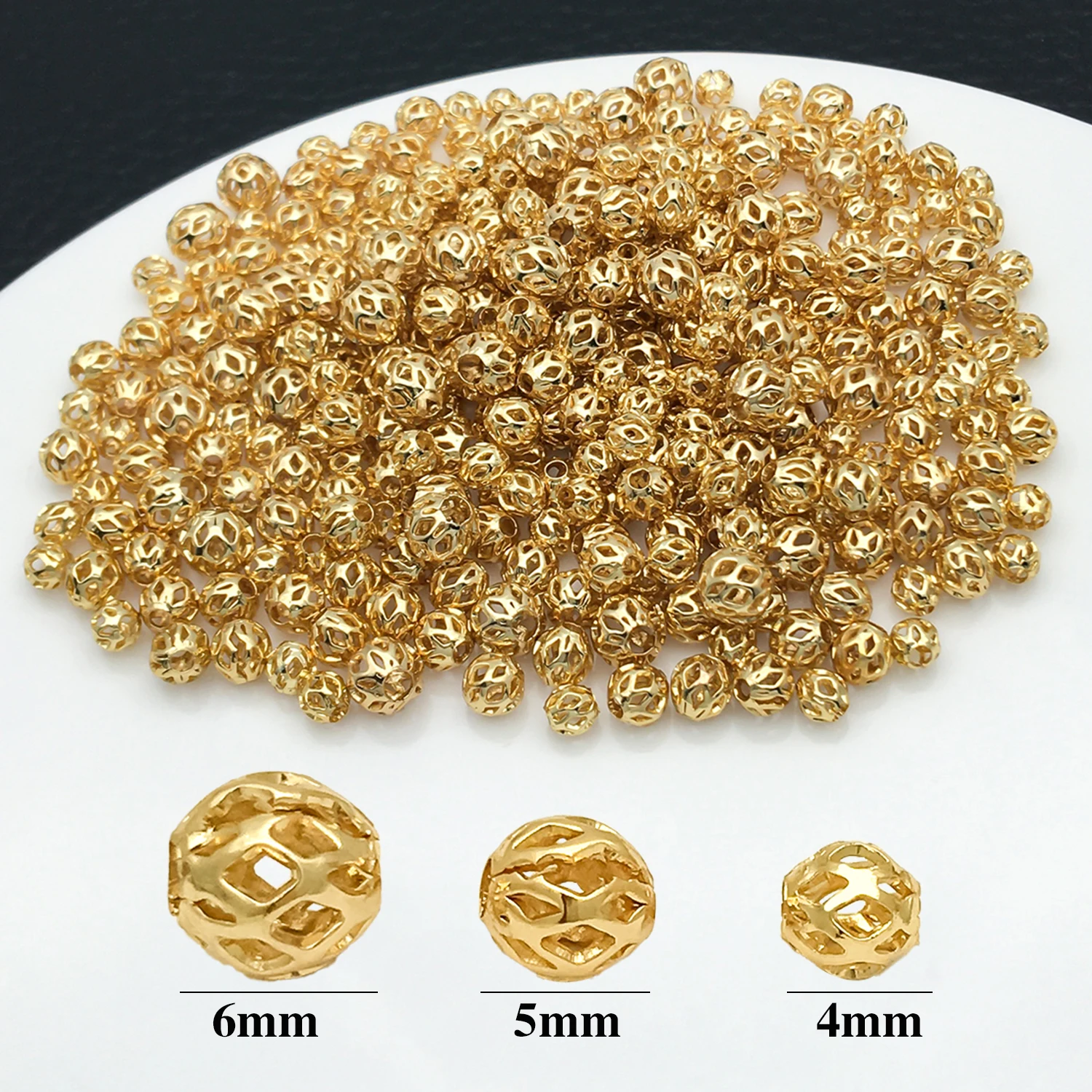 20pcs 4/5/6mm Brass Round Hollow Spacer Beads 18K Gold Plated Separator Beads Bracelet Beads High Quality DIY Jewelry Accessorie image 2