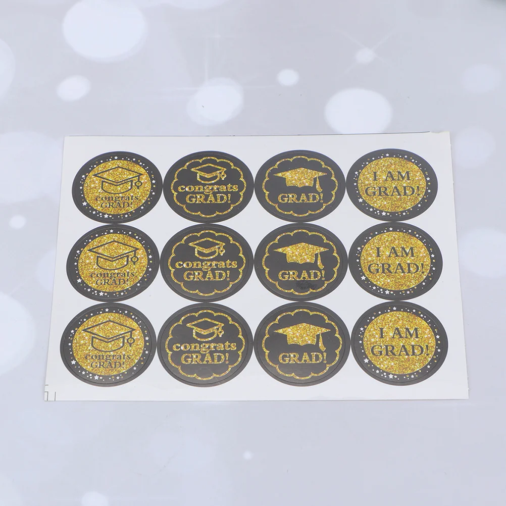 12pcs 50 Sheets Graduation Cap Stickers Self-Adhesive Graduation Theme Label For Envelopes Notebooks Bags Sealing Decal Packing