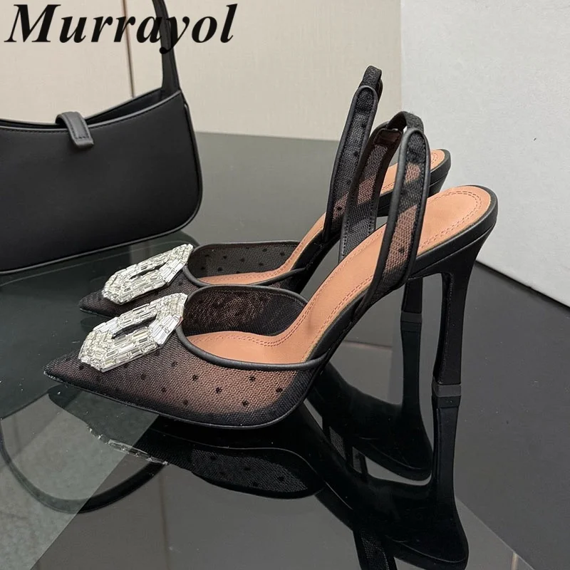 New Wedding Shoes Women Rhinestone Decor Sexy Sandalias Pointed Toe Lace Thin Hight Heels Sandals Summer Party Dress Shoes - view 6