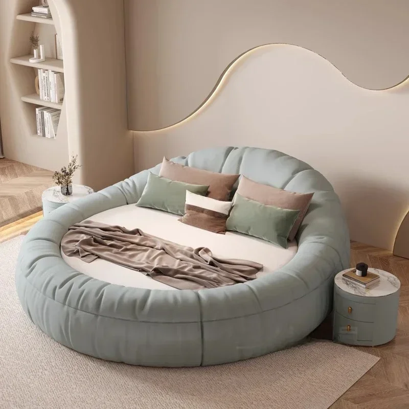 

200X220cm bedroom furniture full set double beds bedroom Round bed cheap full size queen bed Headboard side table bed room set