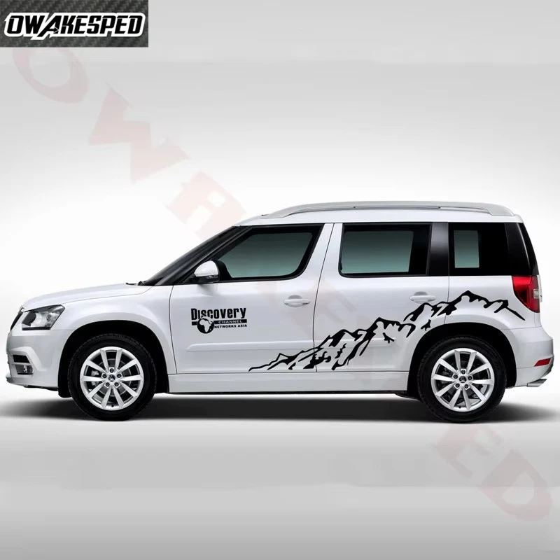 4PCS Car Body Stickers Discovery Mountain Graphics Vinyl Decal For Skoda Yeti OFF ROAD Auto Door Side Film Tuning Accessories