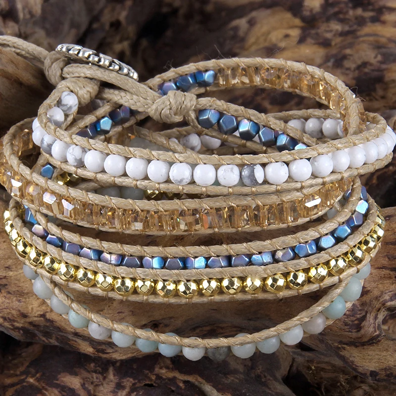 Fashion Bohemian Beaded Jewelry Bracelet Handmade 5 Strands 4mm Natural Stones Crystal Wrap Bracelets Festival Gift DropShippers