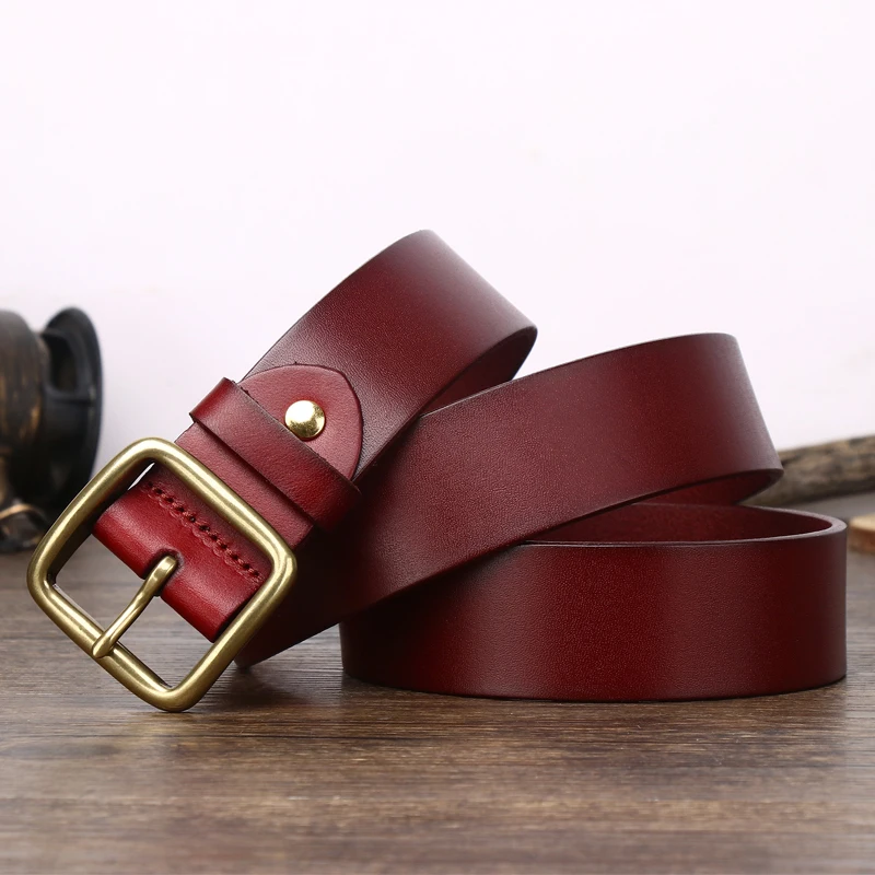 3.8cm Red Genuine Leather Belts For Mens Designer High Quality Cowboy Natural Dress Luxury Belt Lumbar Mans Studded Belt