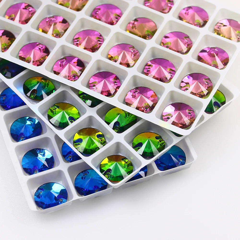 8-18MM 30PCS Round Rivoli Glass Flatback Sewing Rhinestones Gems for Wedding Dress Crafts Arts Iron-onTransfers For Clothing