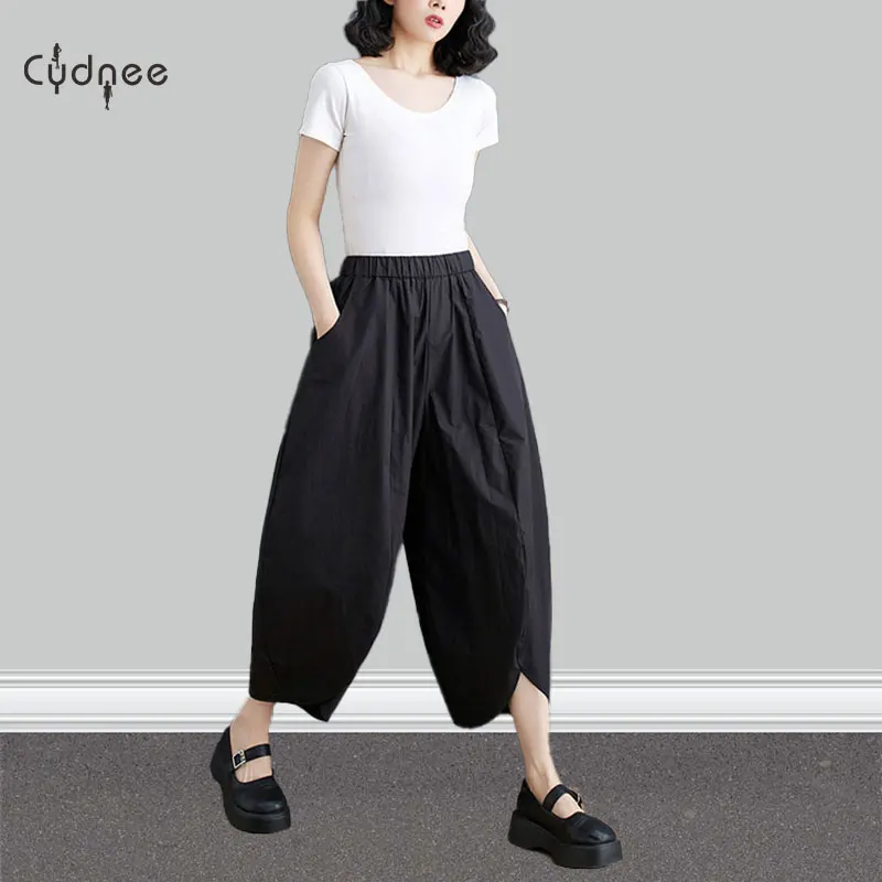 New In Spring Summer Cotton Capris High Waist Tailored Loose Wide Leg Pants Casual Straight Pants For Women