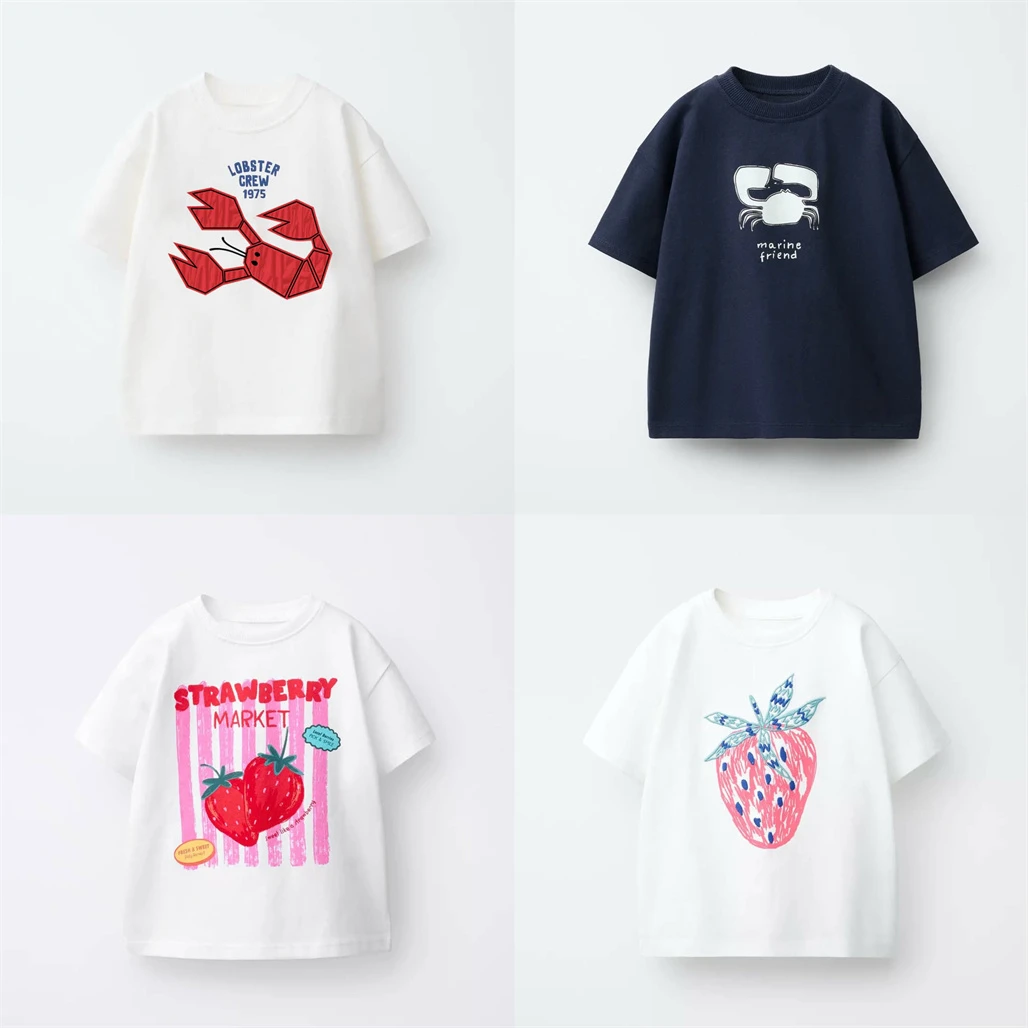 White TShirt Crewneck Bottoming Shirt Summer Wear Loose Casual Tees Fashion Versatile Cartoon Printed T Shirt For Boys And Girls
