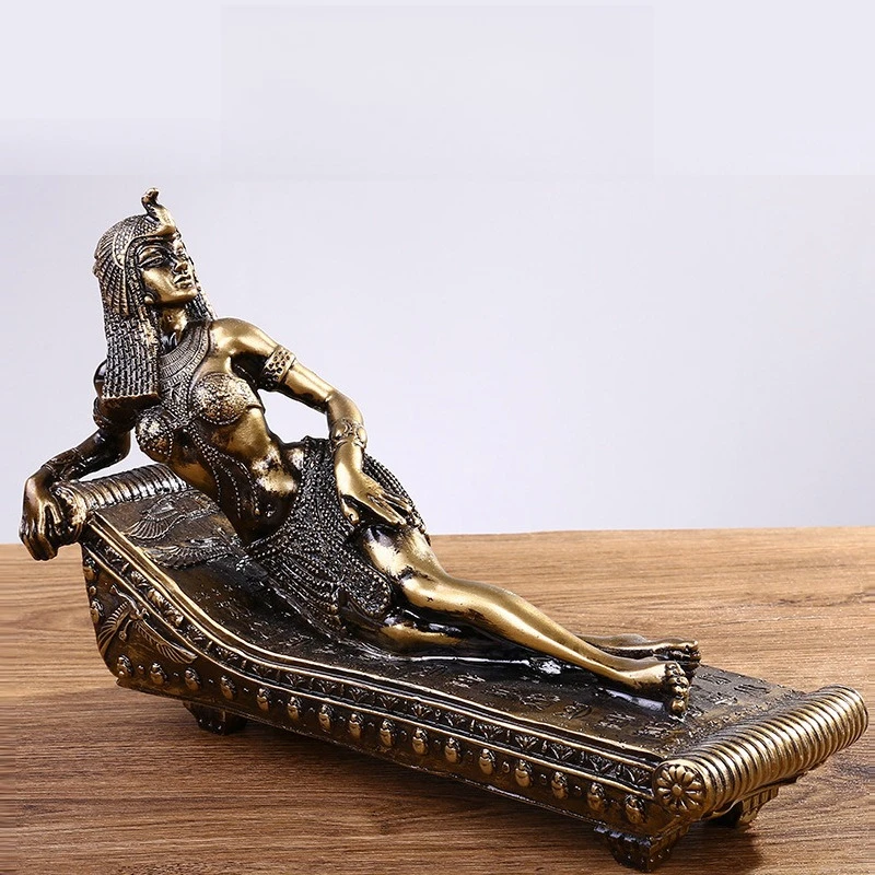 Egyptian Pharaoh Statue, Ancient Cleopatra Sculpture Decor for Home Shelf Desk, Retro Bronze Finish Resin Collectible Art Gift