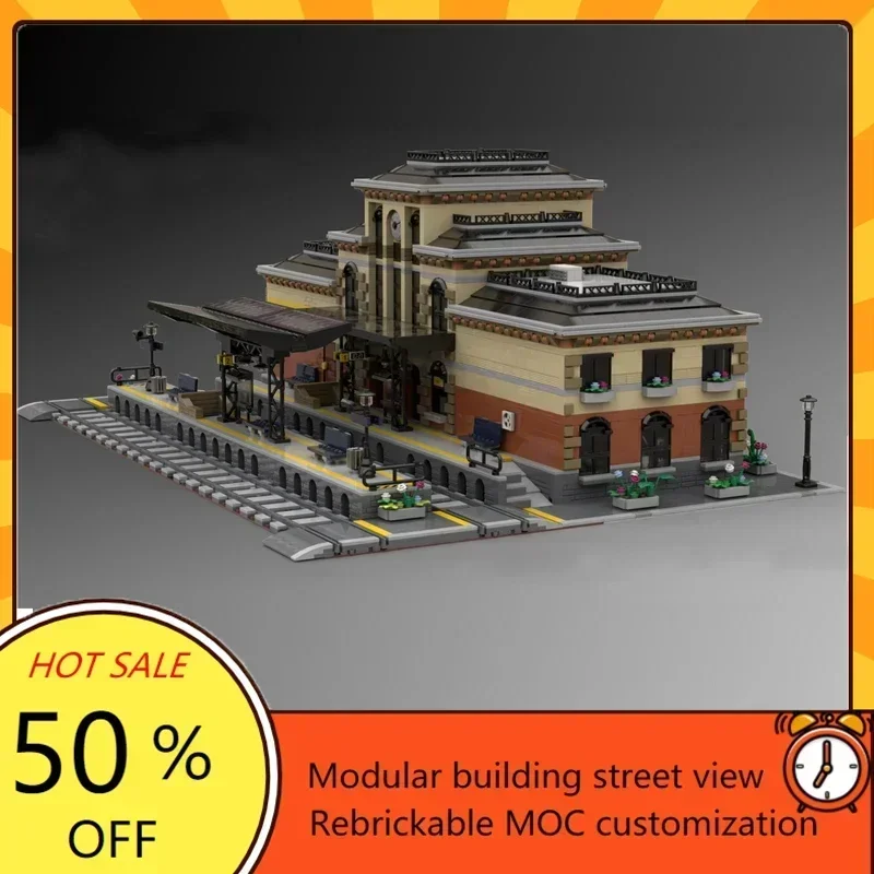 8571PCS MOC Hot City German Railway Station Set - DIY Creative Assembly Technology Model Christmas Puzzle Birthday Toy Gift