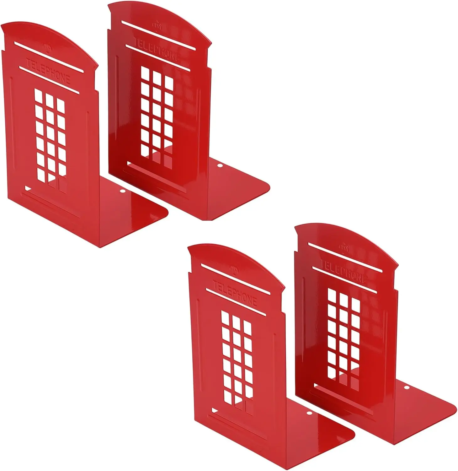 

4 Pack Metal Bookends for Shelves, Heavy Duty Non Skid Book Ends for Home and Office, Vintage Telephone Booth Decorative Book