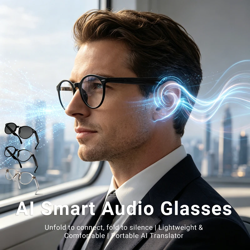 GM81 Automatic On/Off Bluetooth Glasses with Metal Spring Hinge Design AI Smart Glasses for Music Calls
