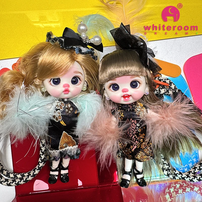 bjd Dolls for girls toys pocket baby OB11 Clothes Costume Ball girl Dress Set Cheongsam Mask Feather Festival gift Accessories