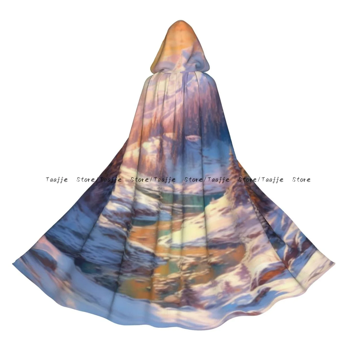 Paisaje de invierno con río de montaña y bosque al atardecer capa de bruja disfraz de Cosplay capa Unisex para adultos capa Retro