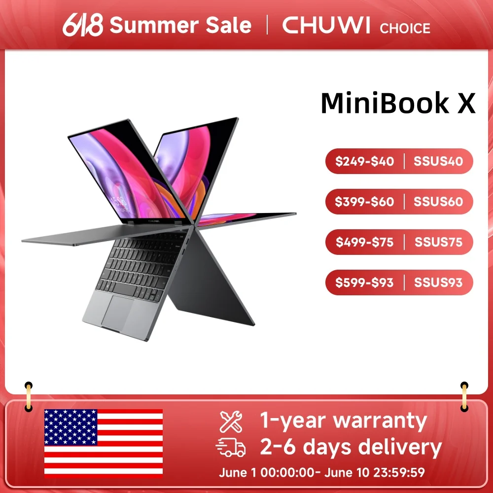 CHUWI MiniBook X 2-in-1 Touch Screen Laptop Intel N150 16GB LPDDR5 512G SSD 10.51"1920x1200 FHD Resolution Ultra-thin Notebook