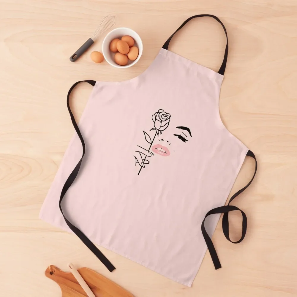 Lucious Rose Tattoo Line Art Apron Hairdressing Kitchen Items For Home Apron