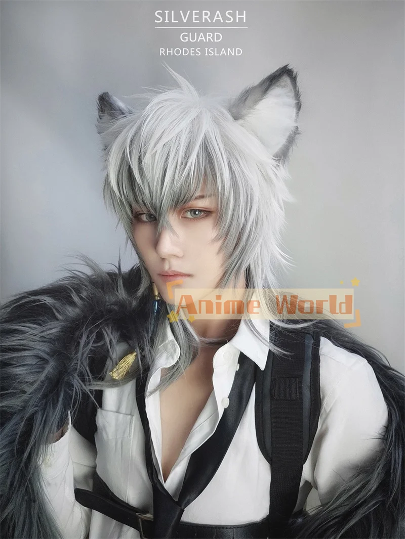 Game Arknights Enciodas Silverash Cosplay Wig White Gray Gradient Cosplay Hair Just Wig