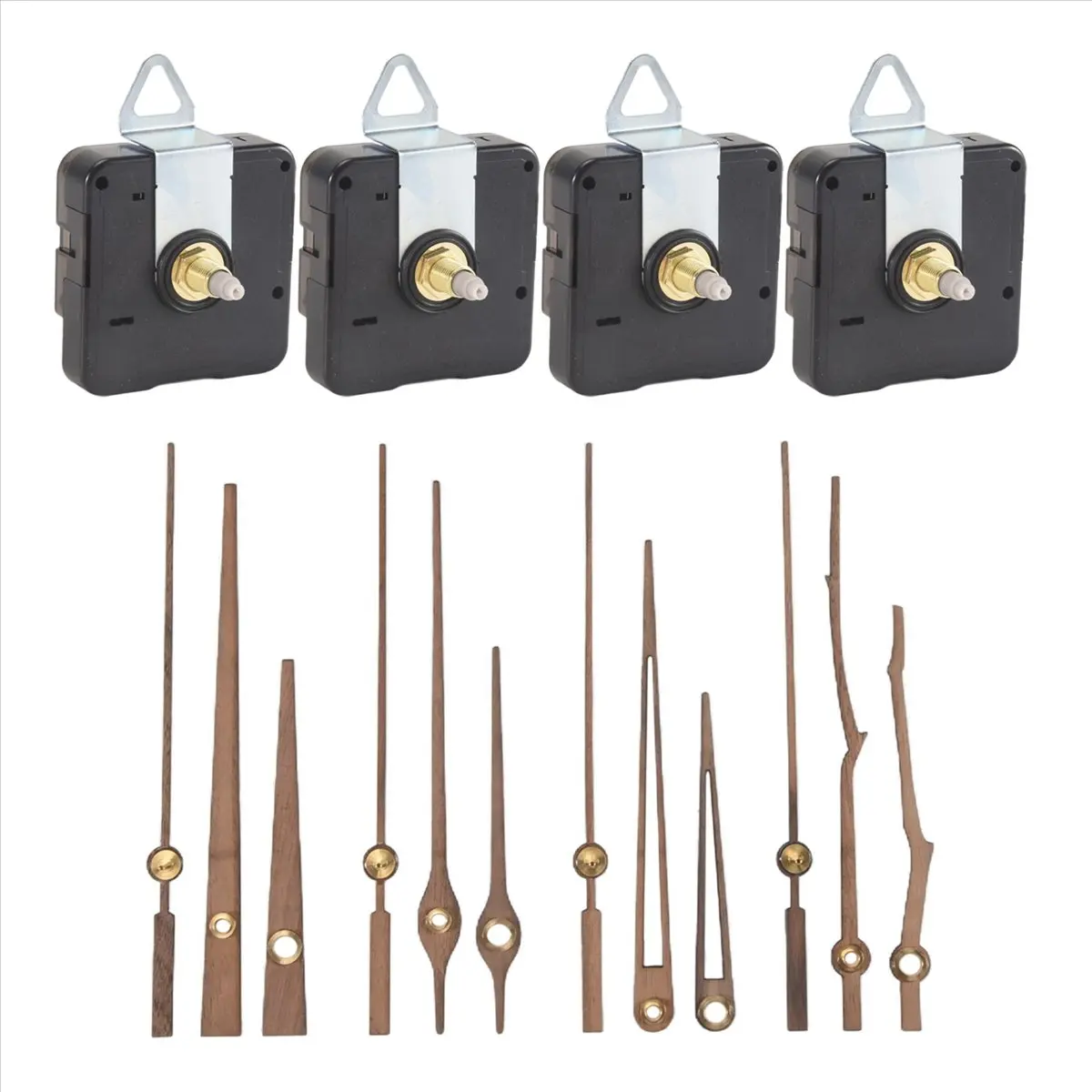 TCE 4 Pcs Quartz Clock Movement Mechanism Parts with 4 Types of Walnut Wood Clock Hands Clock Accessories for Clock Repair