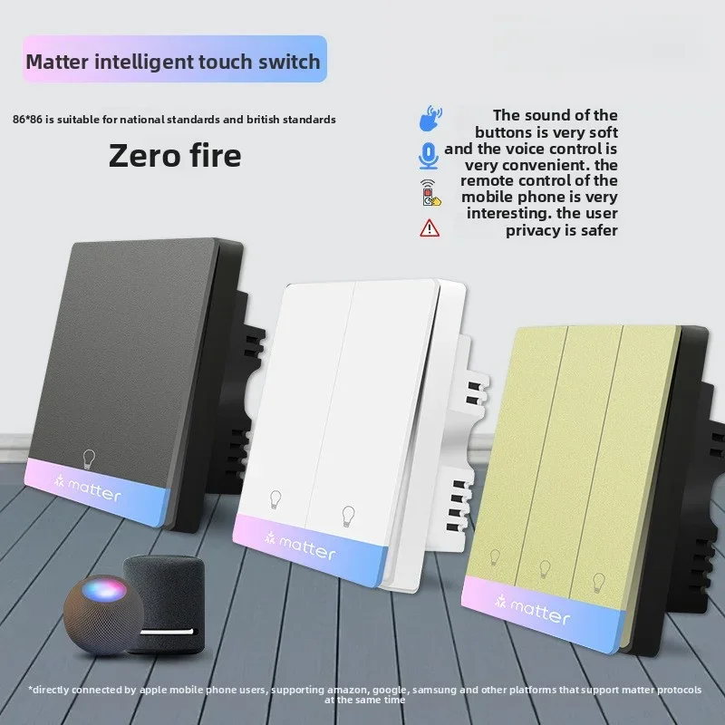 

Matter Интеллектуальная кнопка переключения Панель Приложение Голосовой пульт дистанционного управления Ночной люминесцентный индикатор Homekit Умный дом