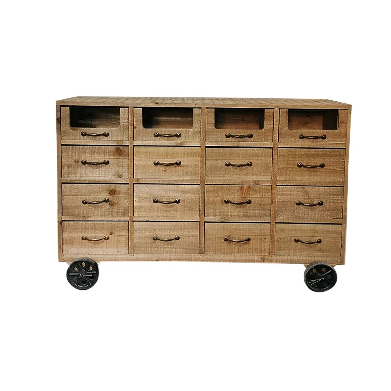 Dinner side cabinet old solid wood cabinet wheel drawer storage side cabinet