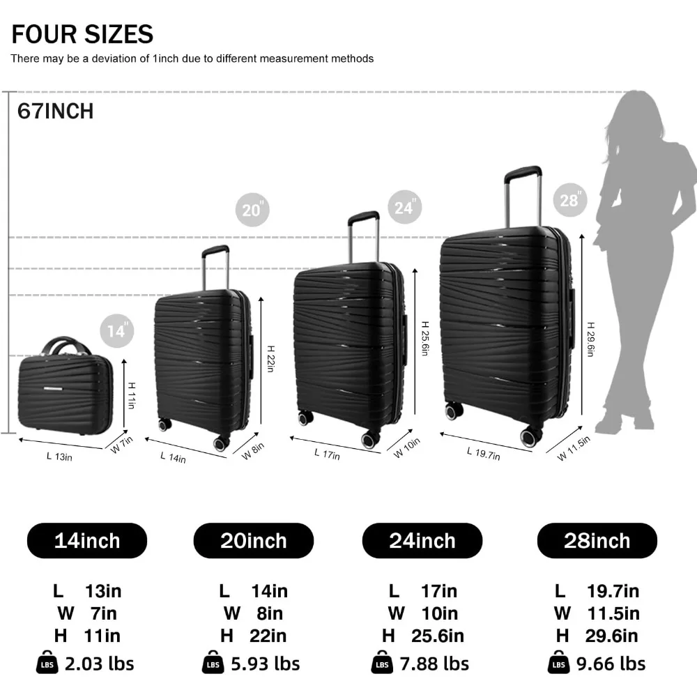 Luggage 4 Piece Sets, Hard Shell Lightweight Carry on Expandable Suitcase with Spinner Wheels Travel Set for Men Women