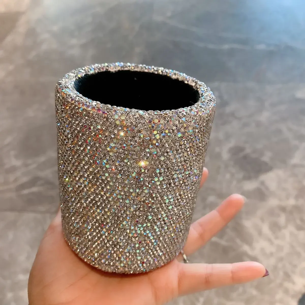 Luxury Rhinestone Cosmetic Brush Organizer Cylinder - Multi-Purpose Round Storage Canister for Makeup Tools Office Pen Holder