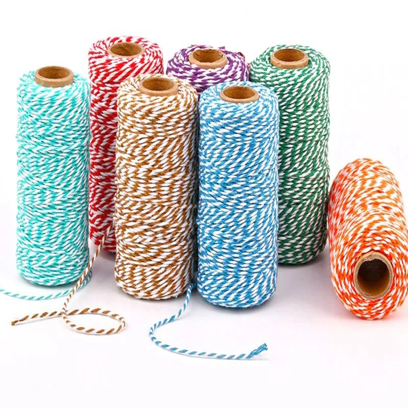 2mm 100m Macrame Cotton Rope Twisted Jute Colored Cotton Two-Color Rope Process For Wall-Mounted Gift Packaging DIY Wedding Deco