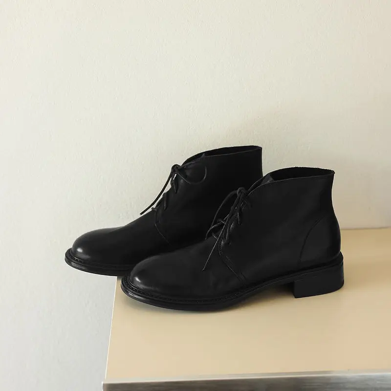 LIHUAMAO Cow Leather grade A women motorcycle boots work boots block heel short boots high top casual shoes outdoor footwear