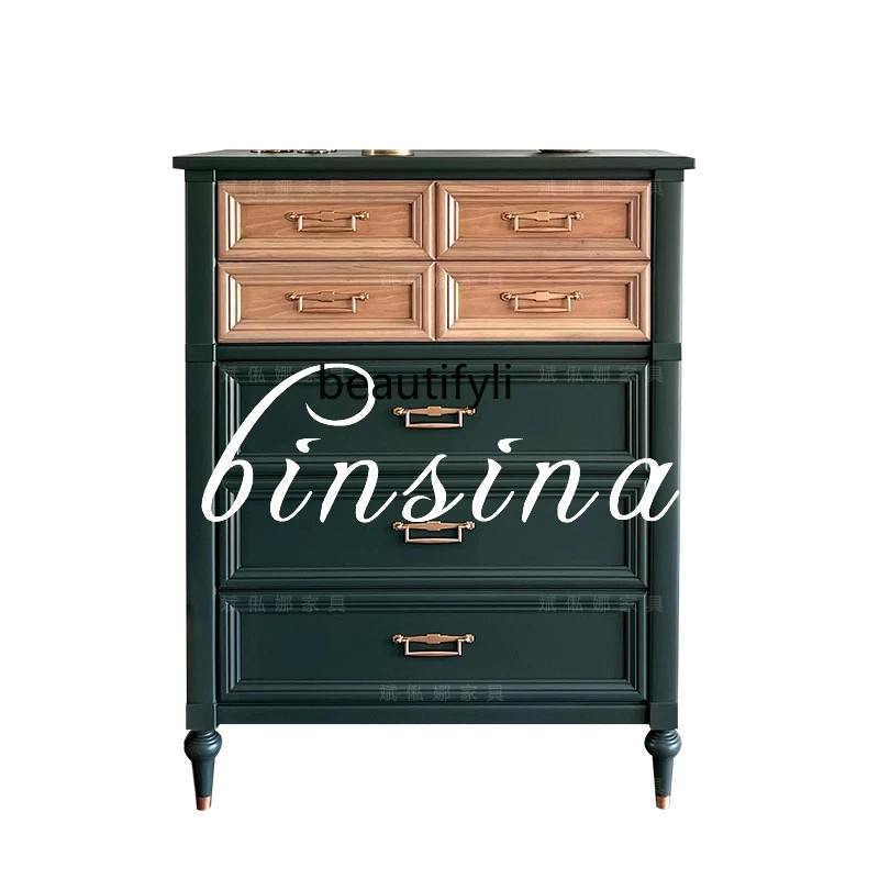 

French retro solid wood chest/medieval style locker/green storage cabinet