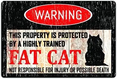 JP's Parcels Tin Signs for Home Wall Decor -Metal Sign 12 x 8 in. Warning This Property is Protected by a Highly Trained Fat