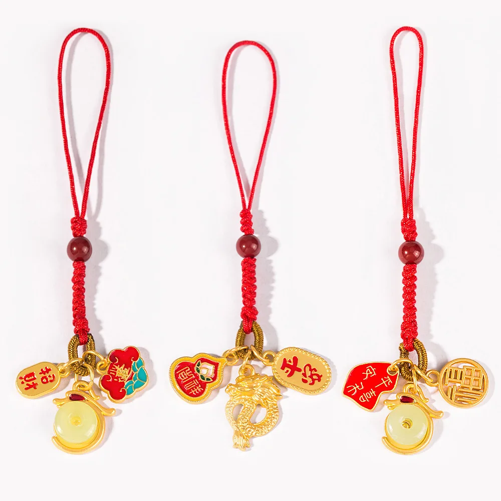 سلسلة مفاتيح زودياك ذهبية رملية على الطراز القديم، مشبك للهاتف المحمول، ملحق قلادة، سلسلة سينابار، فاخرة وخفيفة