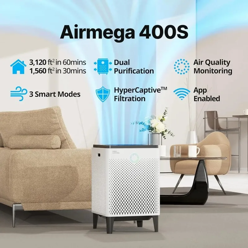 Coway Airmega 400S App-Enabled Technology Compatible with Alexa True HEPA  Covers 1,560 sq.ft