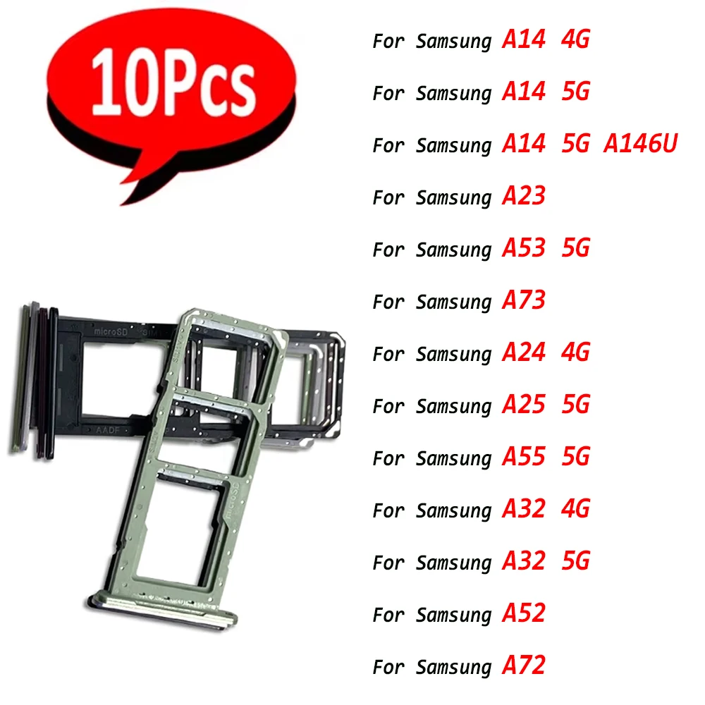 10 peças, para samsung a17 a32 a14 4g a32 5g a52 a72 a23 a53 a73 a24 a25 a35 a55 bandeja de suporte de cartão sim slot de chip soquete adaptador de gaveta