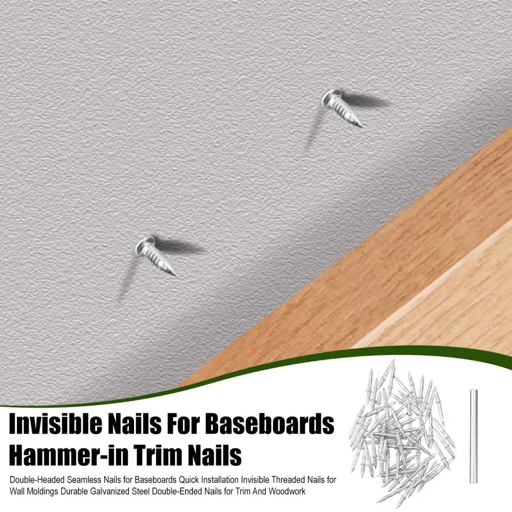 50/100Pcs Double-Headed Seamless Nails with Sleeve Tool Non Marking Baseboards Skirting Thread Double-sided Invisible Screws