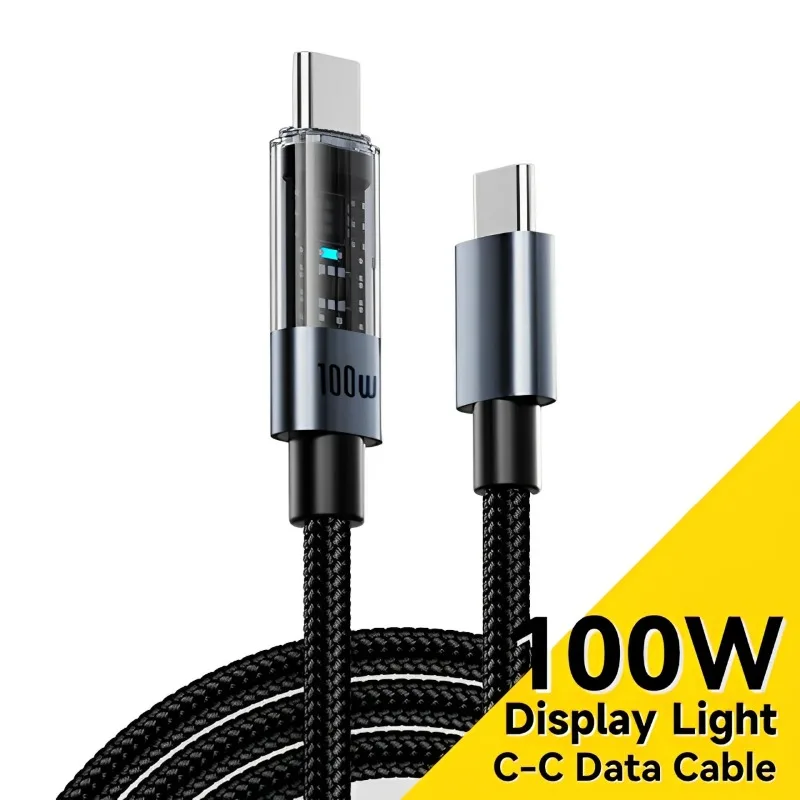 USB C To Type C Charger Cable PD 100W High-speed Quick Charging Nylon Cord With Light Dual Type-C Data Cable for Samsung Xiaomi