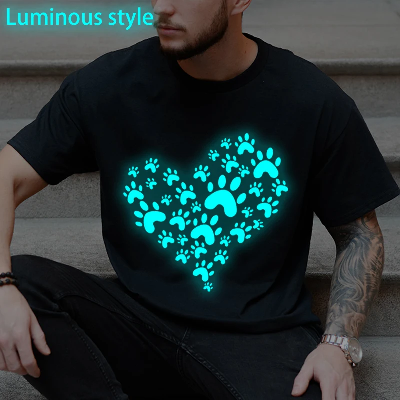 

Fun Animal Paw Print T Shirt Men Women Luminous Style Short Sleeve Y2K Tops Casual Cat and Dog Dad Mom Gifts Streetwear Tshirts