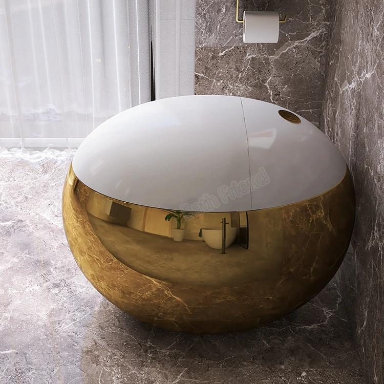 Original brand new！Fully Golden electroplating egg shape WC white seat cover gold button one piece golden toilet